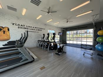 24-Hour fitness center with free weights and cardio machines